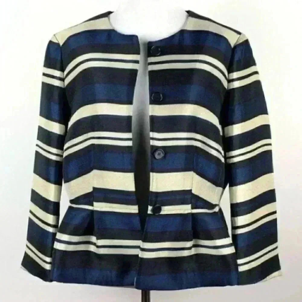 New Ann Taylor blazer sz 10 stripes peplum career - Picture 2 of 10
